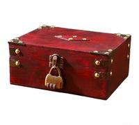 Springwillfly Boîte de rangement en bois rouge antique avec serrure pour décoration vintage rustique à la maison, au bureau ou à la photographie (H)