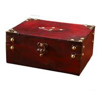 Springwillfly Boîte de rangement en bois rouge antique avec serrure pour décoration vintage rustique à la maison, au bureau ou à la photographie (G)