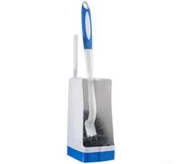 Springwillfly Brosse WC en poils de silicone avec longue poignée ergonomique support mural et tête en forme de C pour une couverture complète du bol (blanc et bleu)