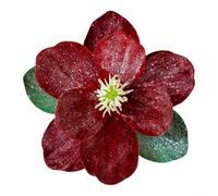 Springwillfly Fleurs de magnolia artificielles à paillettes pour sapin de Noël - Tissu en velours - Design pliable - Doré, rouge, blanc, bleu, rose (rouge)