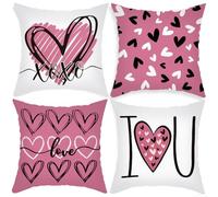 Springwillfly Lot de 4 housses de coussin de Saint-Valentin 45 x 45 cm en velours peau de pêche avec fermeture éclair pour canapé, lit, décoration d'intérieur (I)