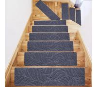 Springwillfly Lot de 7 marches d'escalier d'intérieur pour marches en bois antidérapantes et autocollantes pour enfants, personnes âgées et animaux domestiques (76 x 20,3 cm, gris foncé)