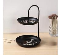 Springwillfly Plateau de service à deux étagères en métal avec une touche élégante et un matériau solide pour contenir des fruits, des bonbons et des collations de fête sur les tables de salon (noir)