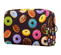 Sprinkles and Chocolate Donuts Trousse à cosmétiques pour femme, trousse de toilette de voyage, grande pochette de maquillage pratique avec fermeture éclair, multicolore, 18.5x7.5x13cm/7.3x3x5.1in,