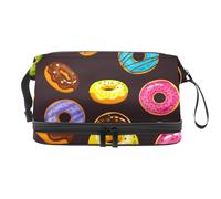 Sprinkles and Chocolate Donuts Trousse de maquillage double couche pour femmes et filles, trousse de toilette de voyage, trousse de maquillage, sac de rangement pratique avec compartiment à brosse,