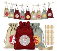 Sprinlot 24 Calendrier de l'Avent à Remplir, Sac en Tissu de Calendrier de l'Avent, Calendrier de Noël Sachets en Jute, Sacs Calendrier Surprise pour Noël, Calendrier de l'avent Sachet