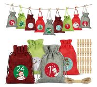 Sprinlot 24 Calendrier de l'Avent à Remplir, Sac en Tissu de Calendrier de l'Avent, Calendrier de Noël Sachets en Jute, Sacs Calendrier Surprise pour Noël, Calendrier de l'avent Sachet
