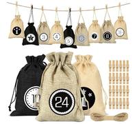 Sprinlot 24 Calendrier de l'Avent à Remplir, Sac en Tissu de Calendrier de l'Avent, Calendrier de Noël Sachets en Jute, Sacs Calendrier Surprise pour Noël, Calendrier de l'avent Sachet