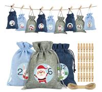 Sprinlot 24 Calendrier de l'Avent à Remplir, Sac en Tissu de Calendrier de l'Avent, Calendrier de Noël Sachets en Jute, Sacs Calendrier Surprise pour Noël, Calendrier de l'avent Sachet