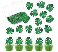 Sprinlot 72 Pièces Decoration Gateau Feuille de Tortue, Décoration de Gâteau en Papier, Cake Toppers en Forme de Feuillage, Décoration de cupcake pour la fête Aloha Summer Theme d'Hawaï