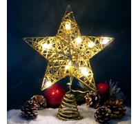 Sprinlot Etoile Sapin de Noel Or, 20 x 25 cm Pointes Or de Sapin Noël Lumineuse, Cimier de Sapin de Noël, Décoration Etoile de Noel Lumineux Interieur Exterieur