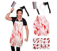 Sprinlot Halloween Costume Boucher, Tabliers Horror, 2 pcs Serre-tête Halloween, Deguisement Boucher Halloween Homme, Tabliers Bandeaux Accessoire pour Halloween Carnaval Mascarade