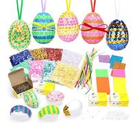 Sprinlot Oeufs de Pâques Decoration, 25 Oeufs Polystyrene Suspendus avec Corde, Peinture de Bricolage de Paques Blanc, Oeuf paques playmobil, kit decoration paques a suspendre
