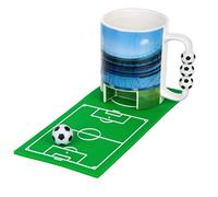 SPRINTIGO Mug Foot avec But, Idée Cadeau Fan de Foot, 3D Tasse de Football, Dessous de Verre Terrain et Mini Ballon, 300 ml