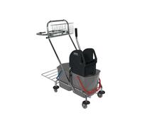 SPRINTUS Chariot de nettoyage 2 seaux de 17 l, presse, corbeille tube d’acier