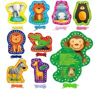 SpriteGru 9 Cartes à Enfiler pour Enfants, 9 Cartes de Couture à Double Face avec 9 Lacets Colorés d'Animaux Sauvages, Jeux Éducatifs et d'Apprentissage pour les Tout-Petits