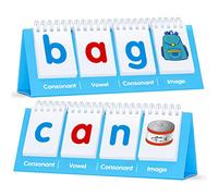 SpriteGru CVC Word Flip Chart, Double Face Word Flip 40 Mots Voyelles Courts Autoportant Flip Chart Consonne Voyelle Consonne Mot Flashcards Word Builder Activité Outil D'apprentissage Éducatif