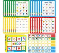 SpriteGru Jeu de Bingo Familial, Jeu de Bingo de Plateau avec Alphabet, Animaux, Mots de Vue et Nombres, Jeu Educatif Classique de Comptage et de Correspondance pour Les Enfants de Maternelle