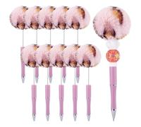 Spritewelry Lot de 10 stylos à bille en peluche duveteux et perlables avec tige à pompons mignons pour bricolage, stylo personnalisé, fournitures de bureau, école, flamant rose