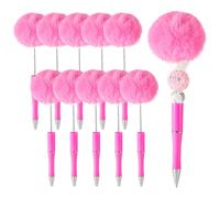 Spritewelry Lot de 10 stylos à bille en peluche duveteux et perlés avec tige à pompons mignons pour bricolage, stylo personnalisé pour bureau, fournitures scolaires camélia
