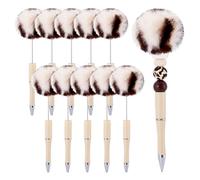 Spritewelry Lot de 10 stylos à bille moelleux et perlés en peluche avec tige à pompons mignons pour bricolage, stylo personnalisé, fournitures de bureau, école, blanc antique