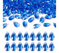 Spritewelry Lot de 100 perles en verre à facettes percées en forme de goutte d'eau - Bleu roi - Pendentifs prismes en cristal pour la fabrication de bijoux - Décoration attrape-soleil