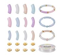 Spritewelry Lot de 120 perles en tube incurvé - Kit de fabrication de bracelets en bambou - Perles acryliques - Fil élastique - Perles intercalaires en laiton - Fabrication de bijoux