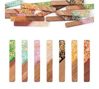 Spritewelry Lot de 14 breloques géométriques triangulaires rectangulaires en bois naturel avec œil de cheval en forme de larme pour la fabrication de bijoux, Résine Bois