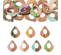Spritewelry Lot de 14 breloques géométriques triangulaires rectangulaires en bois naturel avec œil de cheval en forme de larme pour la fabrication de bijoux, Résine Bois