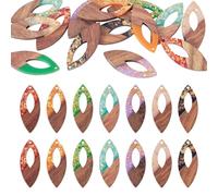 Spritewelry Lot de 14 breloques géométriques triangulaires rectangulaires en bois naturel avec œil de cheval en forme de larme pour la fabrication de bijoux, Résine Bois