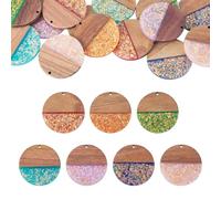 Spritewelry Lot de 14 breloques géométriques triangulaires rectangulaires en bois naturel avec œil de cheval en forme de larme pour la fabrication de bijoux, Résine Bois