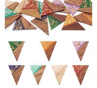 Spritewelry Lot de 14 breloques géométriques triangulaires rectangulaires en bois naturel avec œil de cheval en forme de larme pour la fabrication de bijoux, Résine Bois