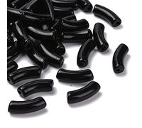 Spritewelry Lot de 155 perles d'espacement en acrylique opaques - 500 g - Perles incurvées en plastique - Perles doublées en vrac - Perles à grand trou - Noir - Pour la fabrication de bracelets et de bijoux - 34,5 mm - Trou : 3,5 mm