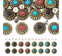 Spritewelry - Lot de 16 rivets décoratifs en alliage - Turquoise - Fleurs - Boutons en métal antique bronze - Rivets à vis pour vêtements en cuir, sac à main, chaussures et travaux manuels