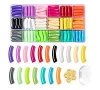 Spritewelry Lot de 180 pièces Tubes incurvés opaques en acrylique - Perles d'espacement en laiton - Perles élastiques en cristal - Couleurs mélangées - Pour fabrication de bijoux