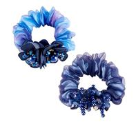 Spritewelry Lot de 2 élastiques à cheveux en organza pour femme - Pour queue de cheval - Élastiques en satin français - Pour la Saint-Valentin - Bleu