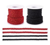 Spritewelry Lot de 2 rouleaux de cordons torsadés en polyester tressé pour travaux manuels, macramé, cordon décoratif pour rideaux, embrasses à suspendre - 5 mm - Noir et rouge