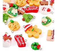 Spritewelry Lot de 20 breloques de Noël en résine assorties pour la fabrication de bijoux, sapins de Noël en pain d'épices, Père Noël, bonhomme de neige, élan, clochette pour collier, bracelet
