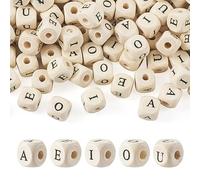 Spritewelry Lot de 250 perles d'espacement carrées en bois avec lettres de l'alphabet pour fabrication de colliers, bracelets, bijoux, loisirs créatifs - 12 mm