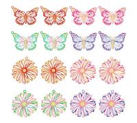 Spritewelry Lot de 32 breloques en forme de papillon en filigrane en acier inoxydable pour boucles d'oreilles, colliers, marque-pages, étui de téléphone, décoration à suspendre