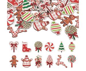 Spritewelry Lot de 36 breloques de Noël en bois pour la fabrication de bijoux, assortiment de grands arbres de Noël en bois imprimé bonhomme en pain d'épices, bonbon, bonhomme de neige, élan