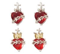 Spritewelry Lot de 4 breloques en forme de cœur sacré en forme de cœur avec croix en verre pour la Saint-Valentin, la fabrication de bijoux, 20.5mm x 11.5mm x 9-9.5mm, Laiton