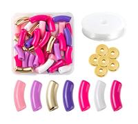 Spritewelry Lot de 42 perles tubulaires incurvées à grand trou en acrylique - Fil élastique coloré pour fabrication de bijoux