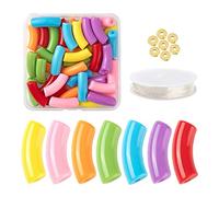 Spritewelry Lot de 42 perles tubulaires incurvées à grand trou en acrylique - Fil élastique coloré pour fabrication de bijoux