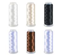 Spritewelry Lot de 6 rouleaux de fil de soie velours noir blanc marron polyester pour machine à broder pour tricot, couture, loisirs créatifs 1600 m