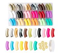 Spritewelry Lot de 72 pièces Tube incurvé CCB en plastique acrylique - Perles d'espacement en laiton - Fil élastique en cristal pour fabrication de colliers et bracelets