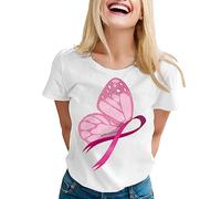Spritumn-Home Cancer du Sein Sensibilisation Ruban Rose Octobre Cadeau T-Shirt, T-Shirt Rose Cancer du Sein Tee Shirt Ruban Octobre Chemises Roses pour Le pour Femmes Tops à Manches Courtes Automne