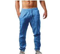 Spritumn-Home Pantalon Lin Homme Taille Elastique Été Pantalon Coton Lin pour Homme Plage Sport Casual Yoga Toile Pants de Travail Léger Décontracté Coupe Droite avec Cordon Poches Vêtements
