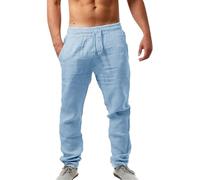 Spritumn-Home Pantalon Lin Homme Taille Elastique Été Pantalon Coton Lin pour Homme Plage Sport Casual Yoga Toile Pants de Travail Léger Décontracté Coupe Droite avec Cordon Poches Vêtements