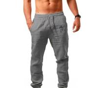 Spritumn-Home Pantalons Homme Été Lin Coton Chino Leger Respirant Poches Taille Élastique Décontracté Pantalon Lin Hommes Été Chic Coupe Ample Pantalons de Vacances Plage Vêtement Vêtements